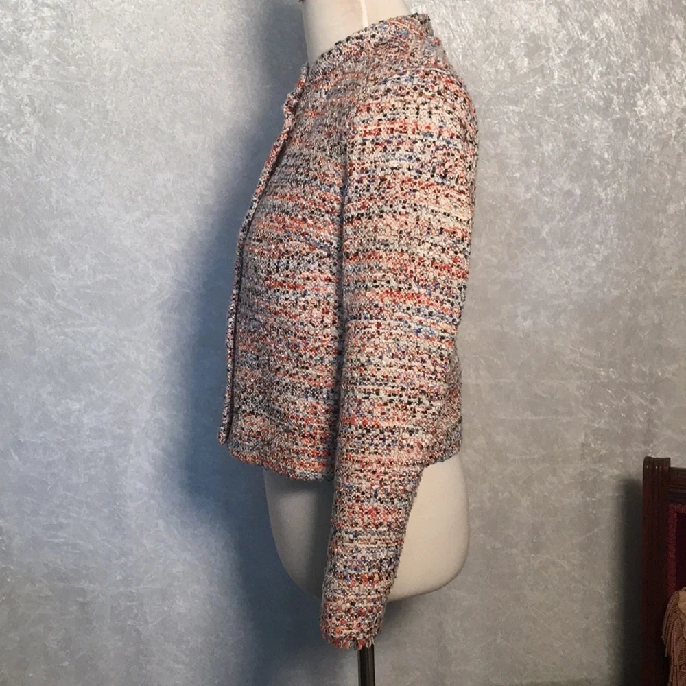 H&M | Multicolor Tweed collarless Blazer in Red and Blue Size 8
